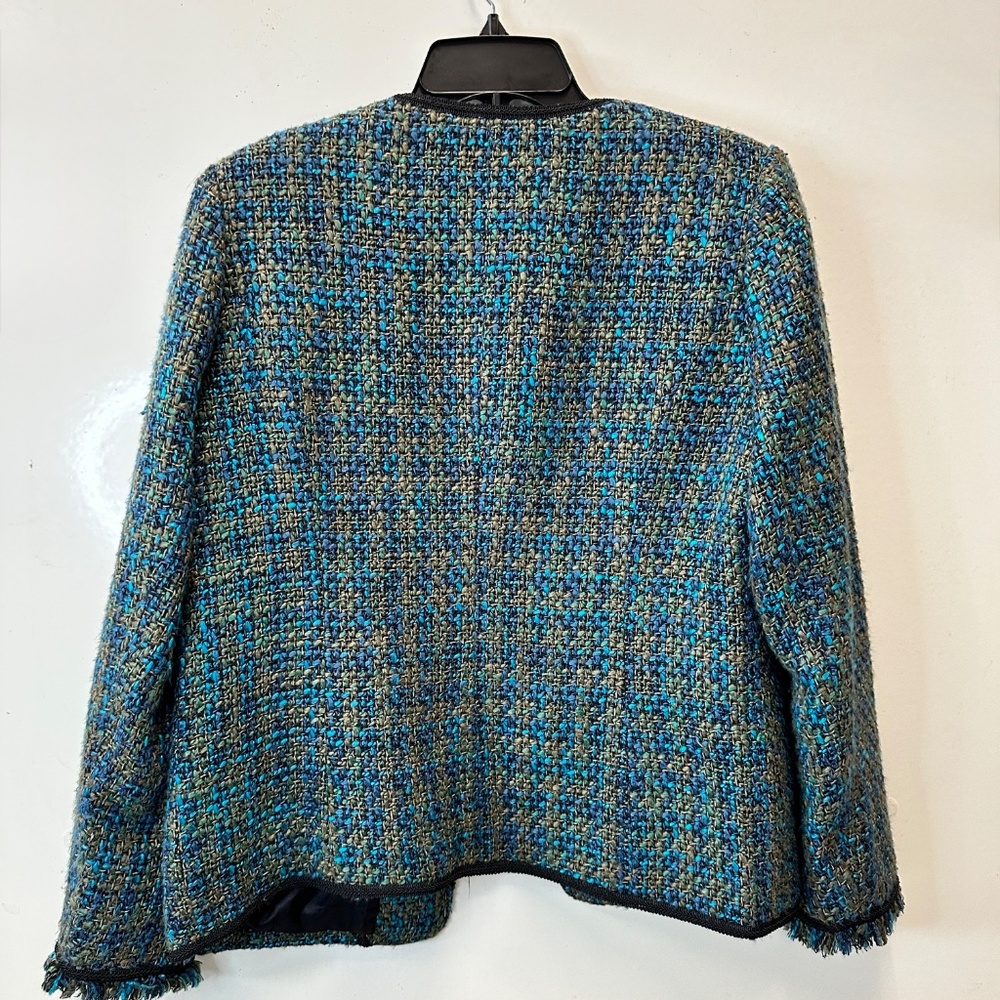 Vintage David Brooks Blue Green Tweed Fully Lined Cardigan Jacket Tassels Sz 8 - Picture 11 of 15
